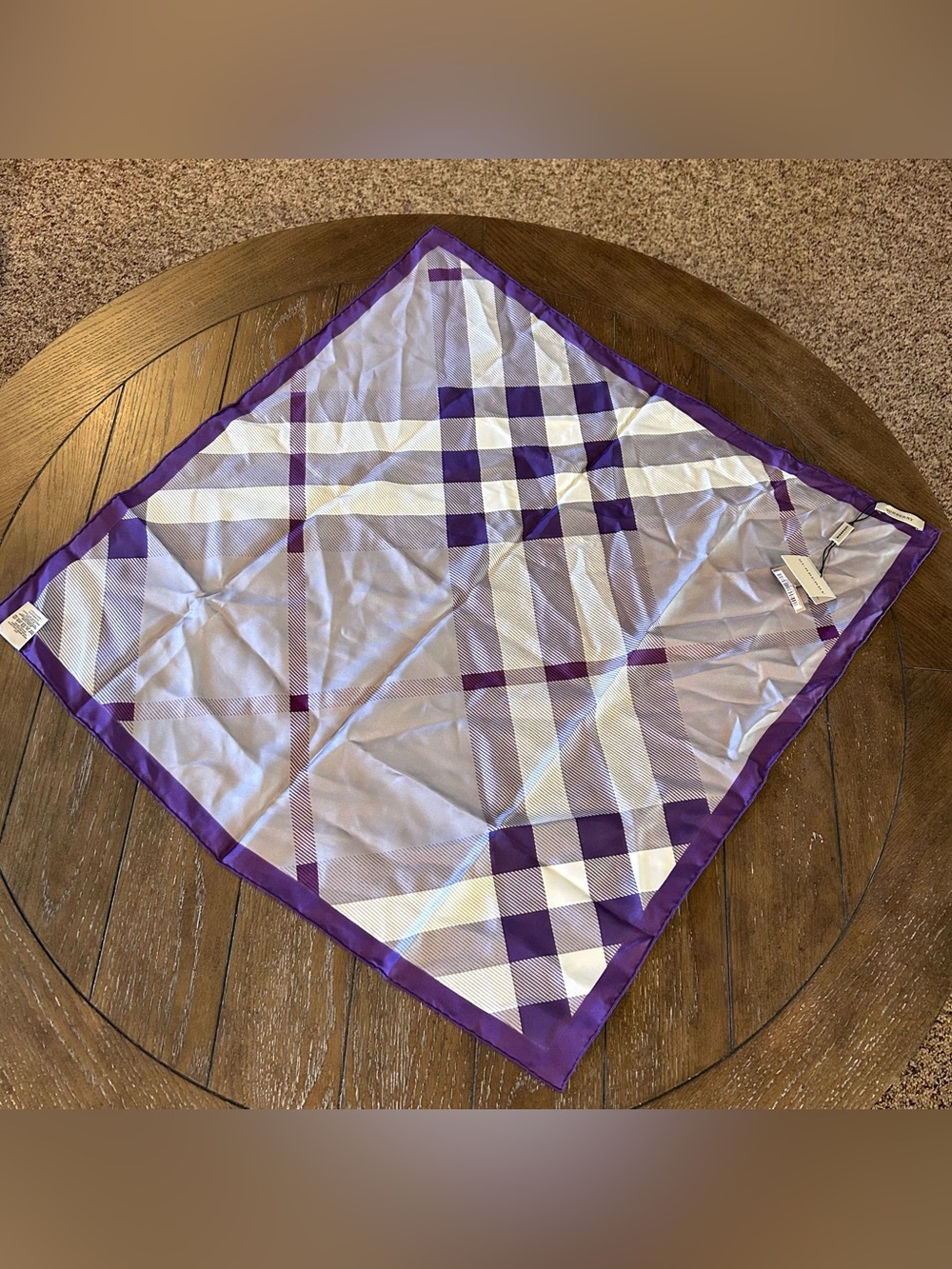 NWT Burberry Vintage Silk Purple Plaid Nova Check Scarf Made in Italy